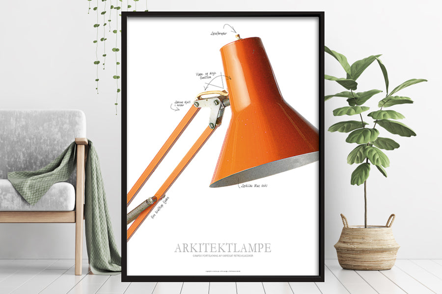 Arkitektlampe Orange - Grafisk fortolkning af værdsat retro klassiker